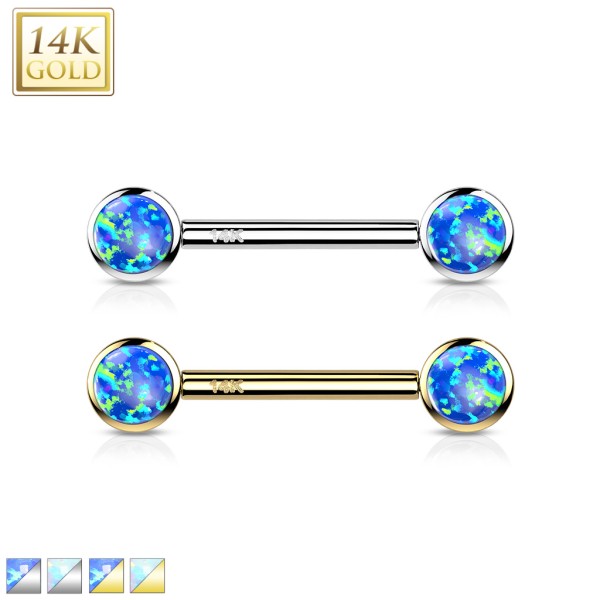 14K złoto piercing do sutków z kamieniem opal w okrągłym kształcie sztanga Push-In