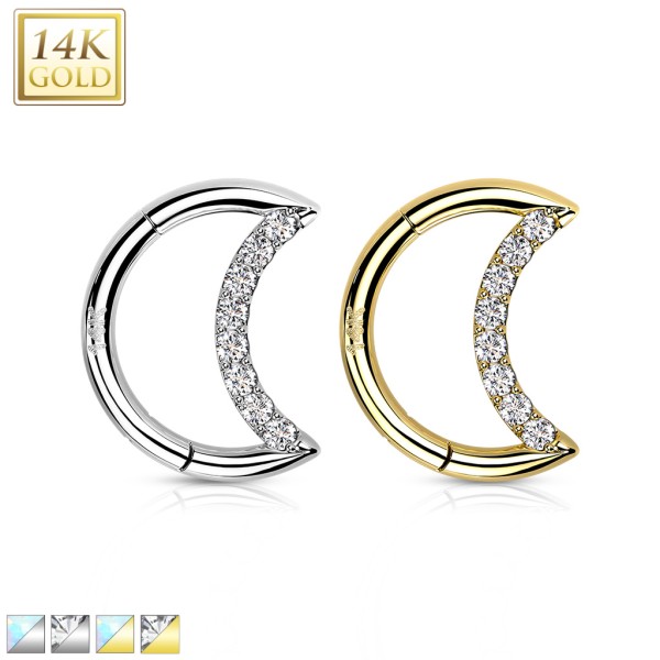 14K złoto kolczyk segmentowy do uszu z cyrkoniami lub kamieniami opal w oprawie Pave Clicker Hoop