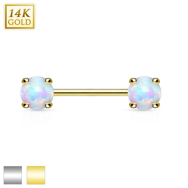Opal kolczyk intymny do sutków sztanga barbell piercing prawdziwe złoto 14 karatowe